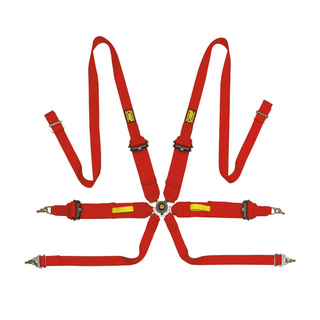 OMP Saloon Pull Up 6-Point Harness Red (FIA)