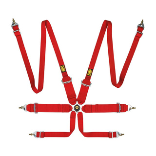 OMP Saloon FHR 6-Point Harness Red (FIA)