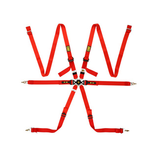 OMP Italy ONE VERSA 6 - point Safety Belts red (FIA)