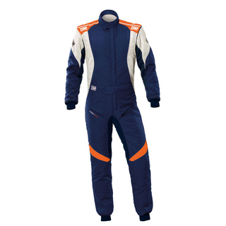 Combinaison OMP First Evo MY25 bleu marine/orange (FIA)