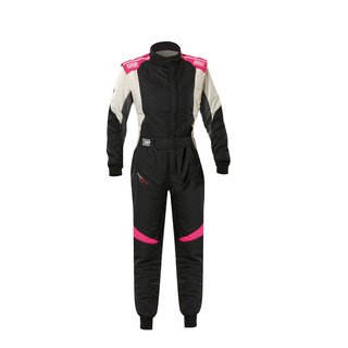 Combinaison OMP First Evo Elle MY25 noire/rose (FIA)