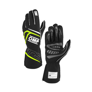 Gants OMP First MY25 noirs/jaunes (FIA)