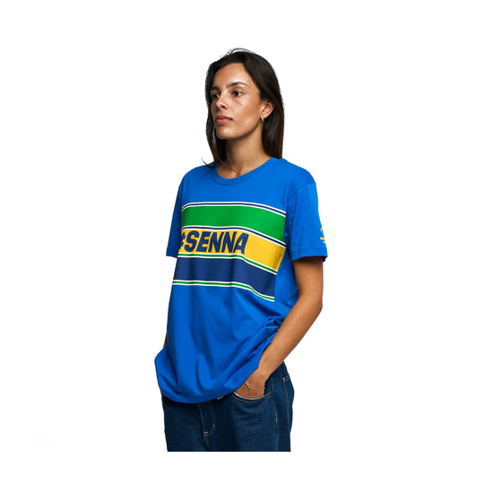 2025 Ayrton Senna F1 Collection Mens Hashtag T-Shirt blue
