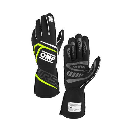 Guantes OMP First MY24 negros/amarillos (FIA)