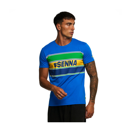 2025 Ayrton Senna F1 Collection Mens Hashtag T-Shirt blue