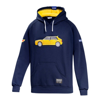 Sudadera con capucha Sparco Lancia HF Delta Integrale azul marino/amarilla