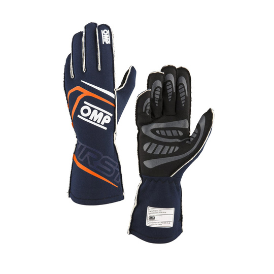 Gants OMP First MY24 bleu marine/orange (FIA)