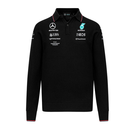  Mercedes AMG Germany F1 Mens LS Team Polo Shirt Black