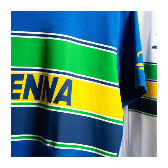 2025 Ayrton Senna F1 Collection Mens Hashtag T-Shirt blue