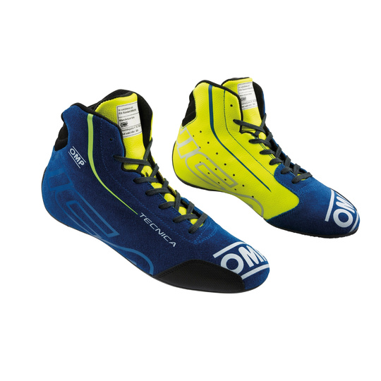 Botas OMP Tecnica MY25 azul marino/amarillas (FIA)