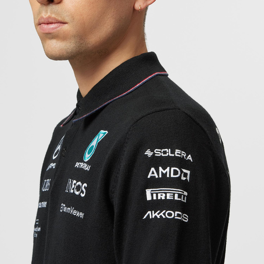  Mercedes AMG Germany F1 Mens LS Team Polo Shirt Black
