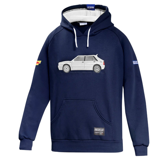Sudadera con capucha Sparco Lancia HF Delta Integrale azul marino/blanca