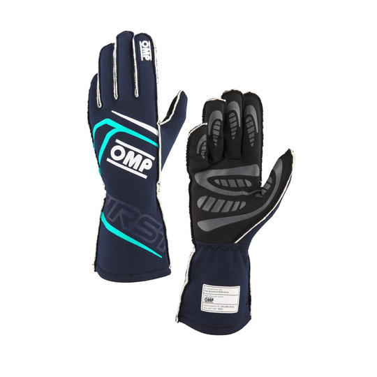 Gants OMP First MY24 bleu marine/bleus (FIA)