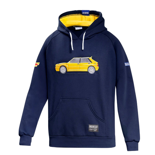 Sudadera con capucha Sparco Lancia HF Delta Integrale azul marino/amarilla
