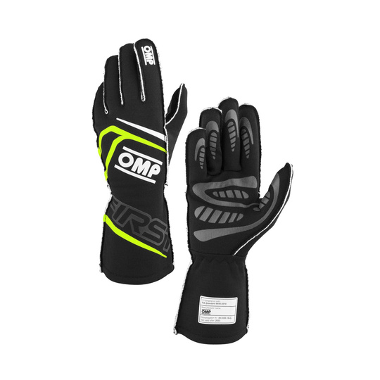 Gants OMP First MY25 noirs/jaunes (FIA)