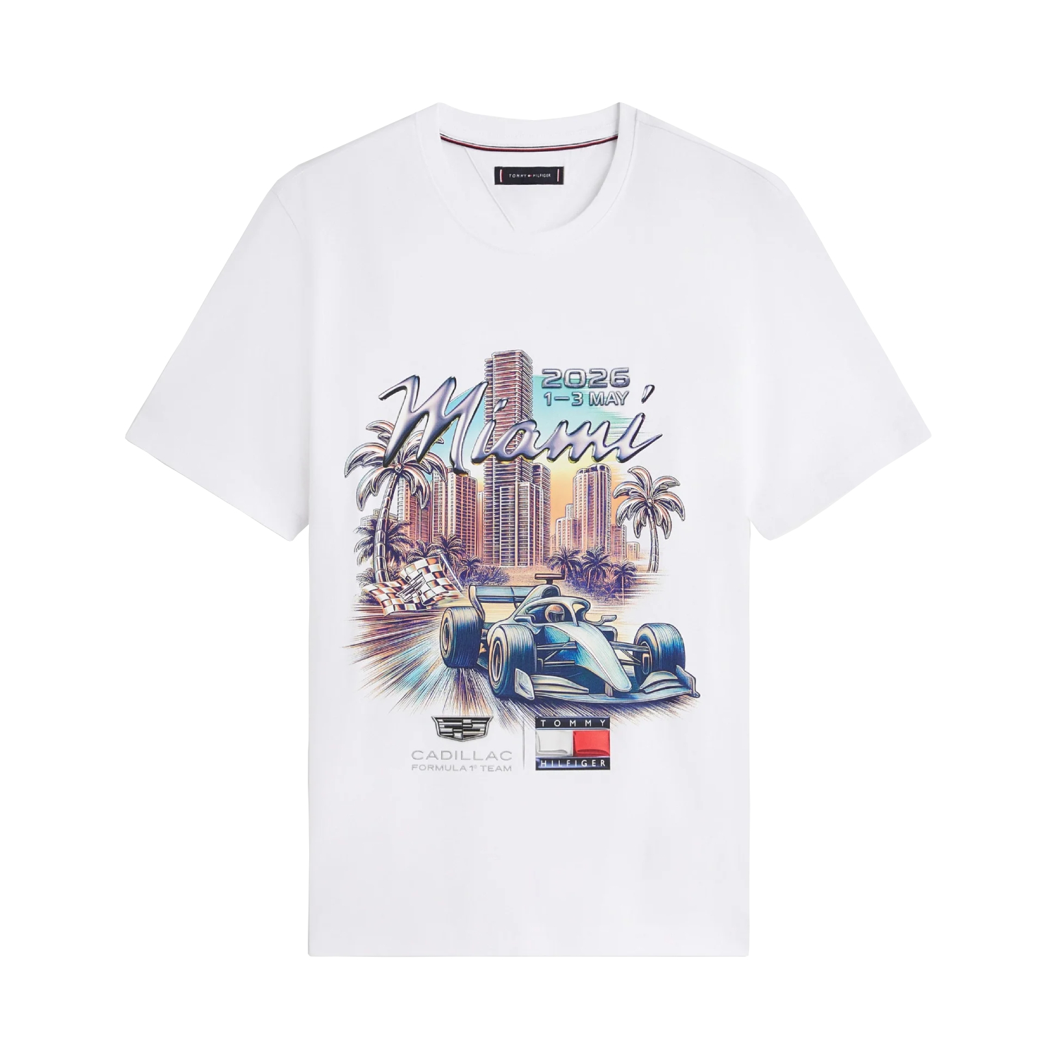 2026 Cadillac F1 USA Mens Miami Graphic T-shirt white